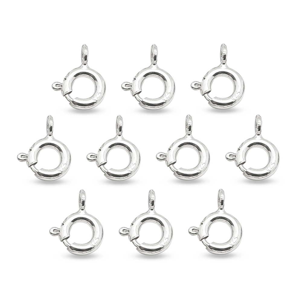 Srebro 925 Zapięcie Kółko Sprężynowe, do Rękodzieła i Biżuterii, Powłoka Rodowana, 7x6x1mm, 10szt (13WB32442)