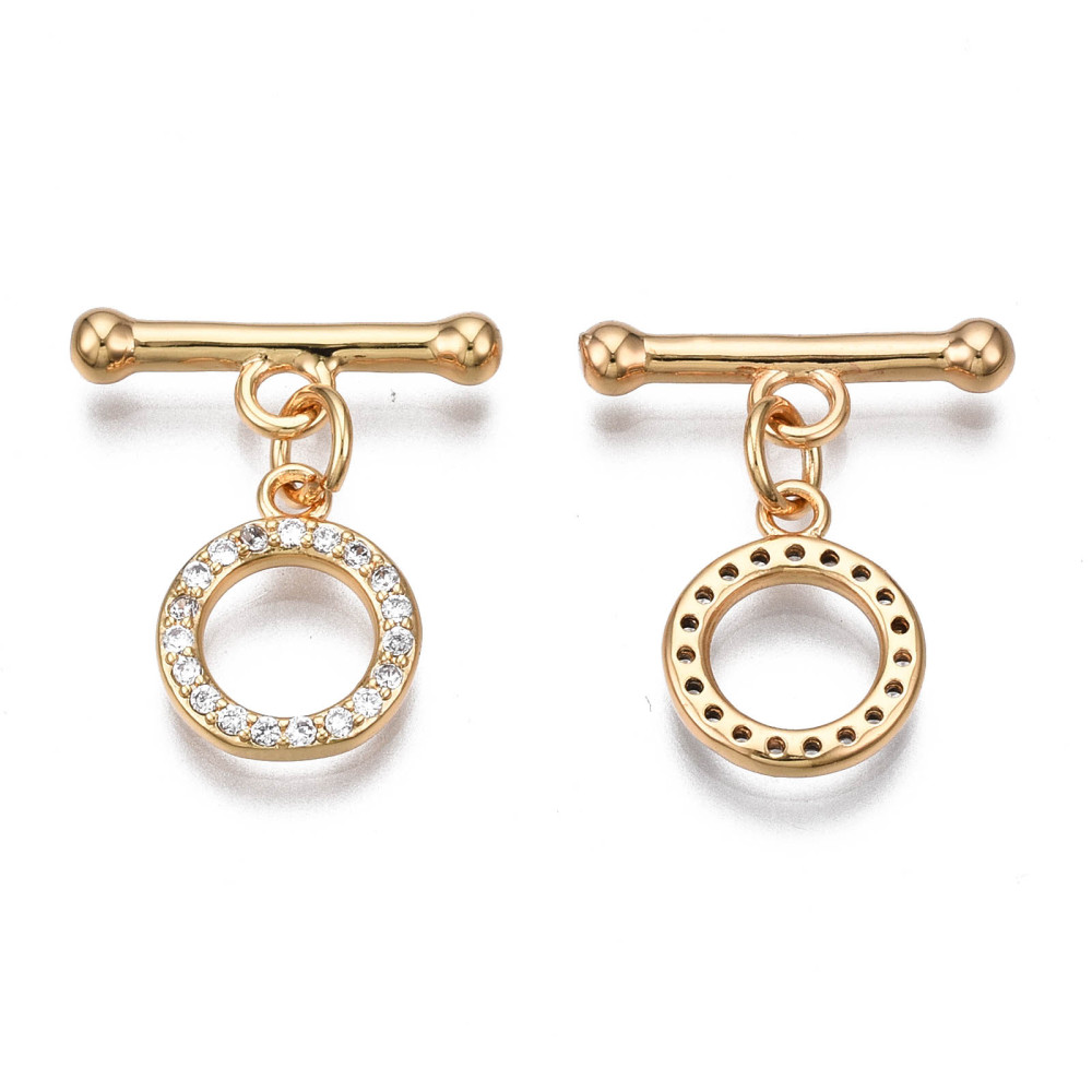 Zapięcia Toggle z Cyrkoniami Mosiężne Pozłacane 18K 18.5x10.5x2mm 2szt (13WB34697)