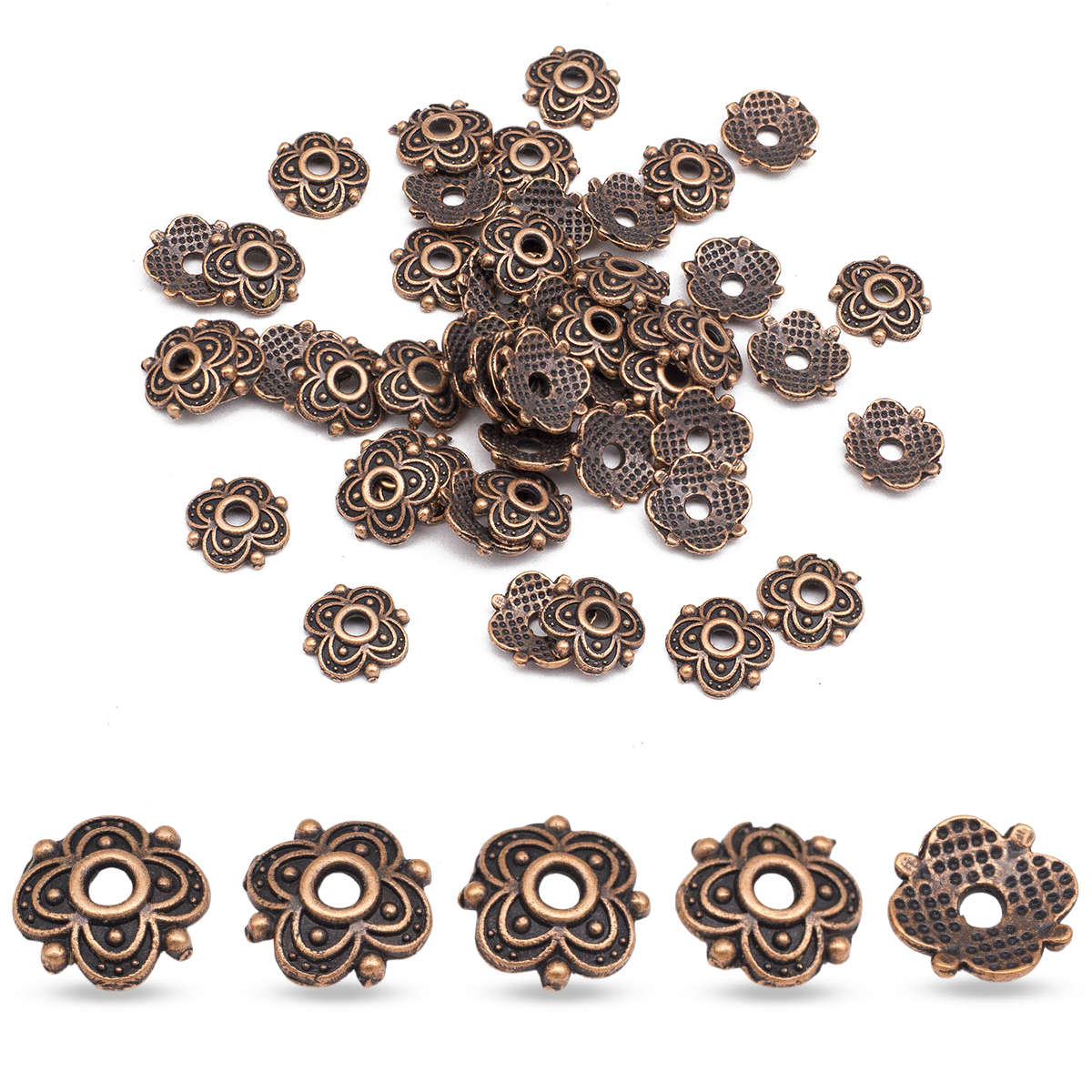 Nakładki na Koraliki Stop Metalowy, Miedź, 8x8x2mm, (13WB17211)