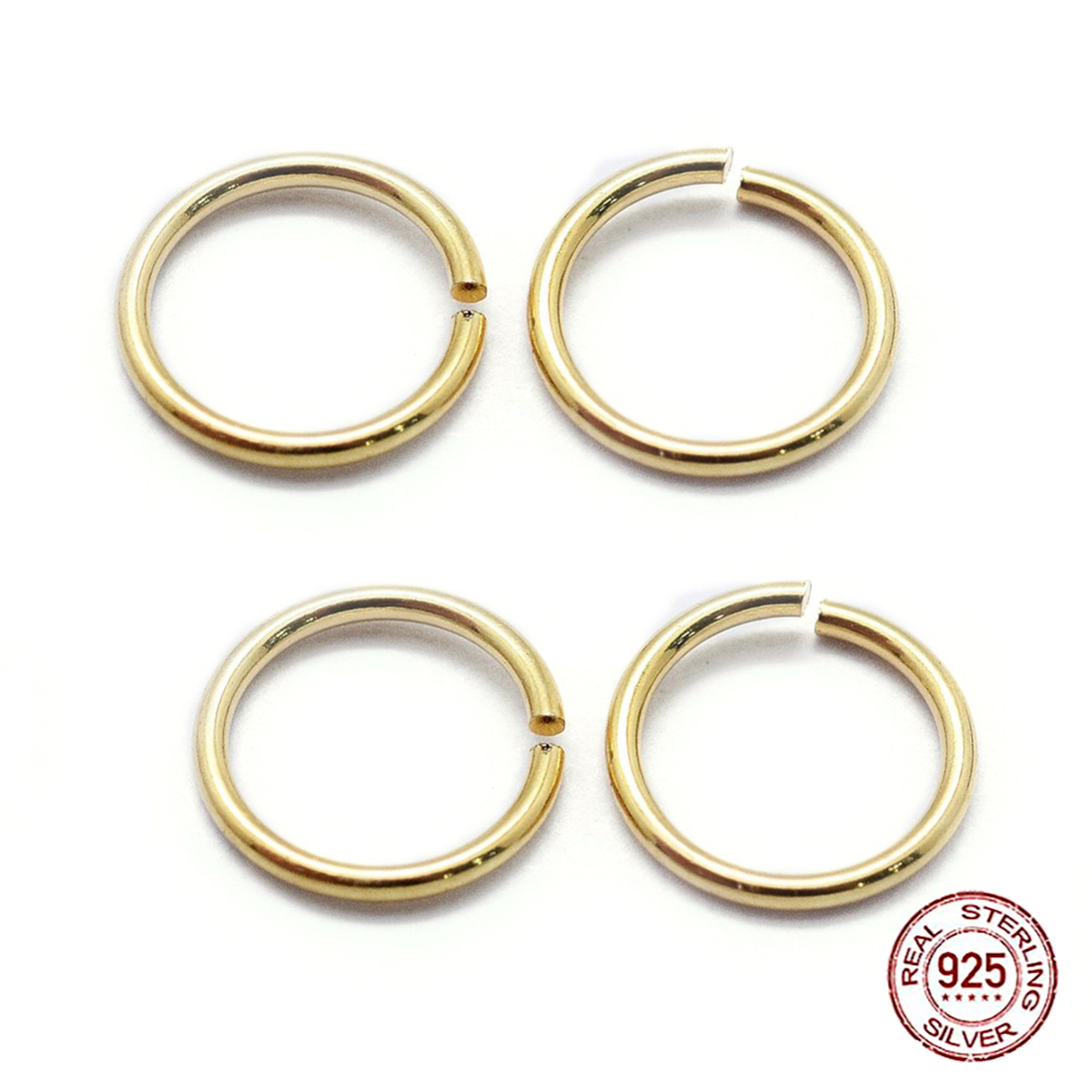 Srebro 925 Kółeczka Ogniwka Pojedyncze Otwarte, Pozłacane 18K, 6x0.5mm, Średnica wewnętrzna 5mm, 4szt (13WB28051)