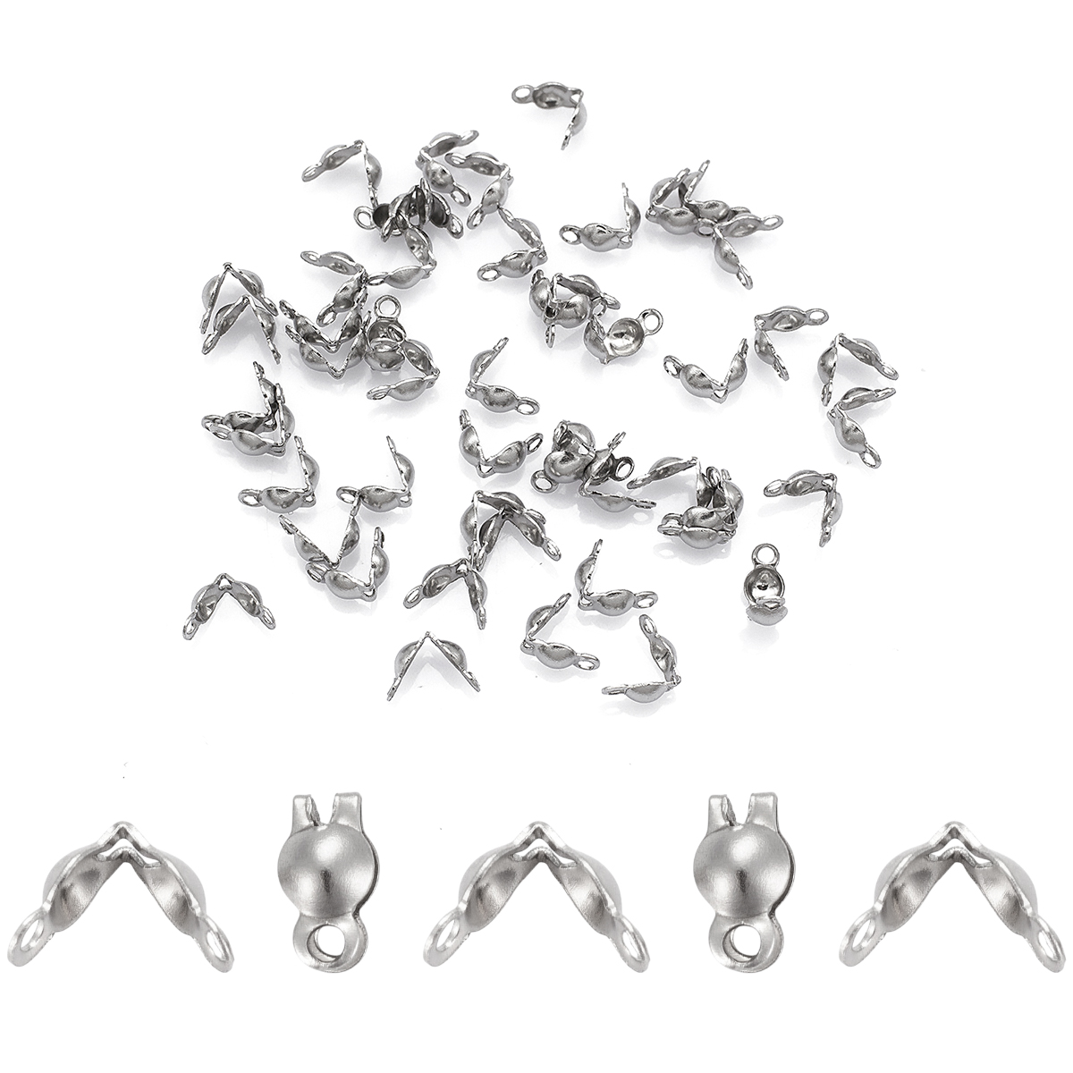 Łapaczki, Końcówki Zaciskowe, Stal Nierdzewna, do Rękodzieła i Biżuterii, 6x3mm, Otwor 1mm, 50szt (13WB29624)