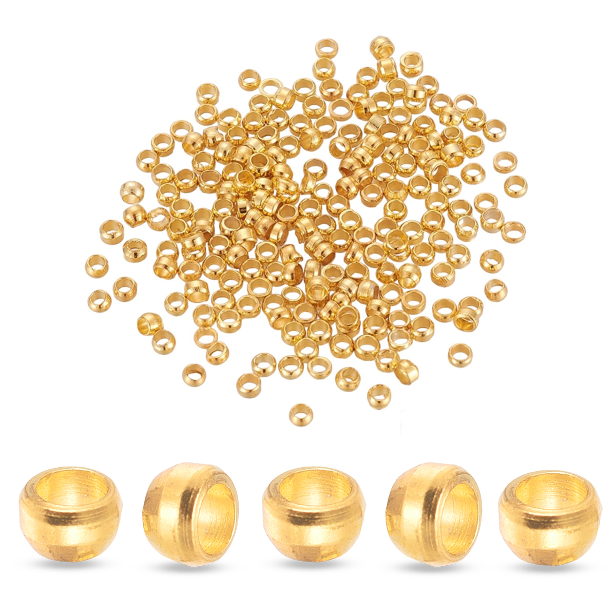 Koraliki Zaciskowe, Stopery, do Rękodzieła i Biżuterii, Mosiężne, Złoty, 2x1.2mm, 395szt/5g (Q6WB582)
