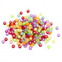 Намистини Акрил Прозорі, Кругл Плоскі, з Випадковою Буквою, Колір: Мікс, Розмір: 7х4мм, Отвір 1.5мм, близько 200шт/50г, (13WB23946)