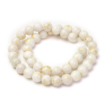Koraliki Kamień Naturalny Jadeit Mashan Pozłacany, Kula, Biały, 8mm, 48szt/38cm/sznur (13WB13925)