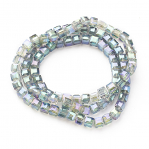 Koraliki Szklane Galwanizacja, Fasetowane Kostka, 6x6x6mm, Kolor: Akwamaryn, około 95szt/60cm/nic (2WB30978)