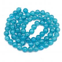 Koraliki Szklane Crackle, Okrągłe " Szkło Tłuczone ", Niebieskie, 12mm, Otwór 2mm, około 64szt/76cm/nić (2WB19073)