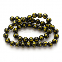 Koraliki Naturalny Obsydian, Okrągłe, Grawerowany (Om Mani Padme Hum), Czarny, 7-8mm, około 46szt/37cm/nić (13WB22969)