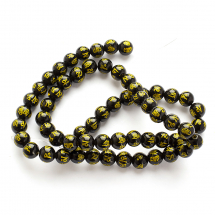 Koraliki Naturalny Obsydian, Okrągłe, Grawerowany (Om Mani Padme Hum), Czarny, 6.5mm, około 60szt/38cm/nić (13WB22973)