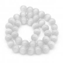 Koraliki Kocie Oko, Okrągłe, Biały, 10mm, około 37szt/38cm/sznur (5WB5434)