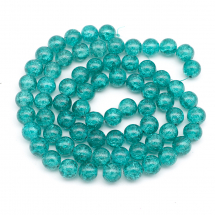Koraliki Szklane Crackle, Okrągłe " Szkło Tłuczone ", Morska Zieleń, 12mm, Otwór 2mm, około 64szt/76cm/nić (2WB18858)