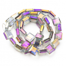 Намистини Гальваніка Скло АВ-Колір, Грановані, Квадрат, Колір: Бузковий, Розмір: 13x13x7.5мм, Отв-тя: 2 мм, близько 40шт / 52см / нитка, (14WB6979)
