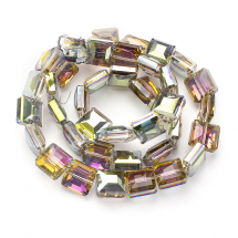 Намистини Гальваніка Скло АВ-Колір, Грановані, Квадрат, Колір: Салатовий, Розмір: 13x13x7.5мм, Отв-тя: 2 мм, близько 40шт / 52см / нитка, (14WB6981)