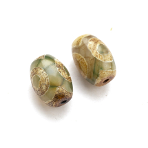 Koraliki Kamień Naturalny Agat Tybetańskie Styl Dzi 3-Oka, Termobarwione, Owalne, 13x11mm, 2szt (13WB28839)