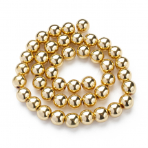Koraliki Syntetyczne Hematyt, Niemagnetyczne, Galwanizowane Jasne Złoto, 10x9mm, około 42szt/38cm/nic (13WB29094)