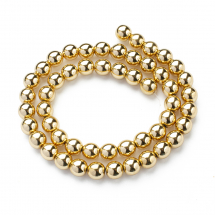 Koraliki Syntetyczne Hematyt, Niemagnetyczne, Galwanizowane Jasnozłote, 8-9mm, około 48szt/38cm/nić (13WB29095)