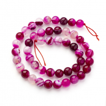 Koraliki Naturalny Agat Paskowany, Barwiony, Klasa A, Ciemnoróżowy, 8mm, około 45szt/37cm/nić (13WB29513)