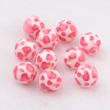 Koraliki Żywica, Okrągłe, Barwione z Wzorem Serca, Jasnoróżowe, 10mm, Otwór 2mm, 10szt/opakowanie (13WB29603)