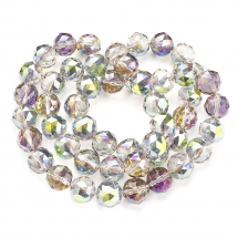 Намистини Скло Гальванічні, Райдужне Покриття, Грановані, Круглі, Колір: Барвисті, Діаметр 15-16х16мм, Отвір 2мм, близько 47шт/74см/нитка, (13WB29644)