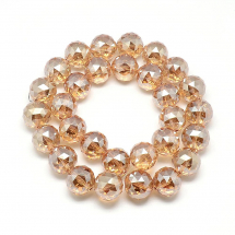 Намистини Скло Гальванічні, Грановані, Круглі, Колір: Персиковий, Розмір 17-18х17-18мм, Отвір 2мм, близько 28шт/58см/нитка, (13WB29646)