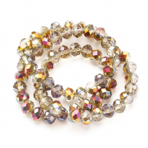 Koraliki Galwaniczne Szklane Fasetowane, Półpowlekany Rondel, 8x6mm, Różowe Złoto, około 60szt/38cm/nić (13WB29654)