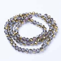 Koraliki Galwaniczne Szklane Fasetowane, Półpowlekany Rondel, 8x6mm, Złoty, około 60szt/38cm/nic (13WB29658)