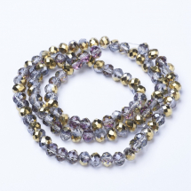 Намистини Гальванічне Скло, Грановані, Напівпокриття, Рондель, Колір: Золото, 6х5мм, Отвір 1мм, ок. 80шт/40см/нитка (13WB29660)