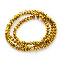 Намистини Гальваніка Скло, Золоте Покриття, Грановані, Рондель, 4х3мм, Отвір 0.4мм, близько 115шт/40см/нитка, (13WB29661)