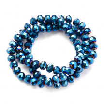 Koraliki Szklo Galwanizacja, Pełna Powłoka, Fasetowane Rondel, Niebieskie, 6x5mm, ok. 80szt/40cm/nic (13WB29665)