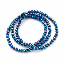Koraliki Szklo Galwanizacja, Pełna Powłoka, Fasetowane Rondel, Niebieskie, 4x3mm, ok. 115szt/40cm/sznur (13WB29666)