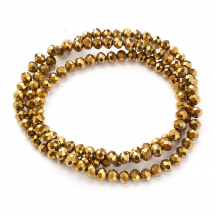 Намистини Гальваніка Скло, Мідне Покриття, Грановані, Рондель, 4х3мм, Отвір 0.4мм, близько 115шт/40см/нитка. (13WB29667)