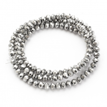 Намистини Гальваніка Скло, Платинове Покриття, Грановані, Рондель, 4х3мм, Отвір 0.4мм, близько 115шт/40см/нит. (13WB29668)