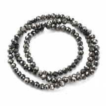 Намистини Гальваніка Скло, Чорне Покриття, Грановані, Рондель, 4х3мм, Отвір 0.4мм, близько 115шт/40см/нитка. (13WB29671)