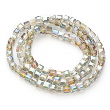 Намистини Гальваніка Скло, Кубики Грановані, Колір: Безбарвний, Розмір: 6х6х6мм, Отвір 1мм, близько 100шт/60см/нитка, (2WB31582)