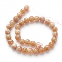 Намистини Натуральний Сонячний Камінь, На нитках, Круглі, Колір: Бежевий, Розмір: Діаметр: 6мм, Отвір 1мм, близько 30шт / 20см / нитка, (3WB2393)