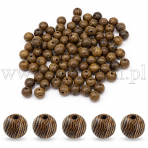 Koraliki Drewniane Wenge Okrągłe, Brązowe, 8mm, Otwór 1.5mm, około 90szt/25g, (13WB12838)