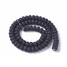 Koraliki Naturalna Lawa, Rondel, Czarny, 8-8.4x5-5.5mm, około 70szt/37cm/sznur (13WB26399)