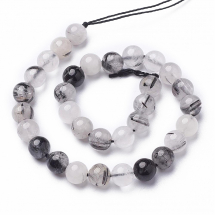 Koraliki Naturalny Czarny Kwarc Rutylowy, Okrągłe, 10mm, około 17szt/18cm/nic (2WB30815)