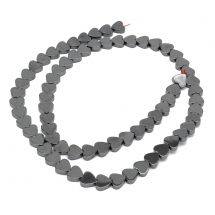 Намистини Синтетичний Гематит, Немагнітний, На нитках, Серце, Колір: Чорний, Розмір: 6х2мм, Отвір 0.8мм, близько 70шт/42см/нитка, (2WB30835)