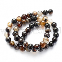 Koraliki Naturalny Agat Paskowany, Okrągłe, Klasa A, Termobarwione, Brązowy, 8mm, około 46szt/37cm/sznur (13WB11870)