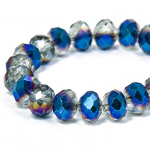 Намистини Гальваніка Скло АВ-Колір, Грановані, Рондель, Синій, 3х2мм, Отвір 1мм, близько 128шт/35см/нитка, (14WB9234)