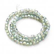 Намистини Гальваніка Скло, Кубики Грановані, Колір: Аквамарин, Розмір: 4х4х4мм, Отв-тя 1мм, близько 100шт / 55см / нитка, (14WB9287)