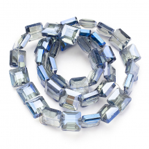 Koraliki Szklo Galwanizacja, Kwadrat Fasetowane, Tęczowy, Szary-niebieski, 13x13x7.5mm, ok. 38szt/50cm/nic (14WB9298)