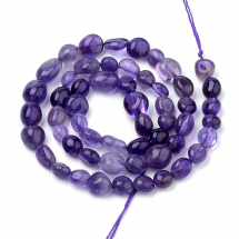 Koraliki Naturalny Ametyst, Na nitkach, Owalne, Rozmiar: 6~12x5~8x3~8mm, Otwór 1mm, około 50szt/39cm/nić, (13WB15723)