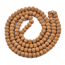 Koraliki Naturalne Drewniane, Rudraksha Niebarwiony, Okrągłe, Camel, 9x7mm, Otwór 1mm, około 115szt/43cm/nic (13WB29779)