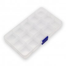 Pojemnik na Koraliki, Plastik, Bezbarwny, 17.5x10x2.5cm, 15 przegródek, Sekcja: 3.2x2.9x2.1cm, 1szt (13WB29179)