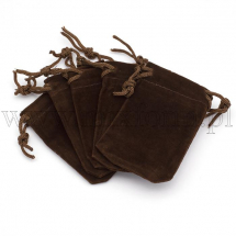 Woreczek Podarunkowy, Welurowy z Wiązaniami, Brązowy, 7x5cm, 5szt (13WB29346)