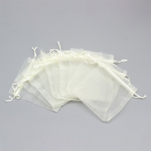 Woreczek Podarunkowy z Organzy, do Rękodzieła i Biżuterii, z Wiązaniami, Kremowo-Biały, 12x10cm, 10szt (13WB29713)