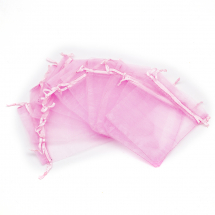 Woreczek Podarunkowy z Organzy, Przezroczysty, z Wiązaniami, Rozowy, 12x10cm, 10szt (13WB29715)