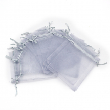 Woreczek Podarunkowy z Organzy, Przezroczysty, z Wiązaniami, Jasnoszary, 12x10cm, 10szt (13WB29716)
