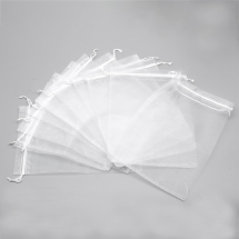 Woreczek Podarunkowy z Organzy, Przezroczysty, z Wiązaniami, Biały, 17x23cm, 10szt (13WB29719)